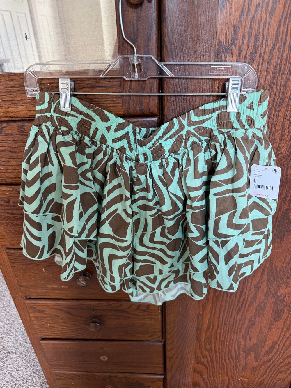 Free people Mint Green and Brown Zebra Print Mini Skort
